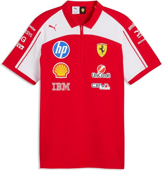 PUMA Scuderia Ferrari F1 2026 Men's Team Polo - Red | Short sleeve with placket collar, Features the Scudetto shield on chest, All the latest team and partner logos