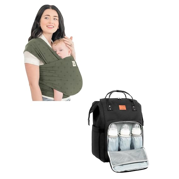 KeaBabies Baby Wrap Carrier and Diaper Bag Backpack - All in 1 Original Breathable Baby Sling, Hands Free Baby Carrier Sling - Waterproof Multi Function Baby Travel Bags