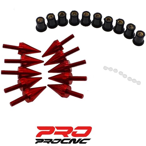 PROCNC Motorcycle Spike Windshield Bolts Screw Nuts Fit for Honda CBR 600rr 1000rr for Suzuki GSXR 600 750 1000 for Yamaha R1 R6 R6s for Kawasaki ZX6R ZX9R ZX10R ZX12 (Red)