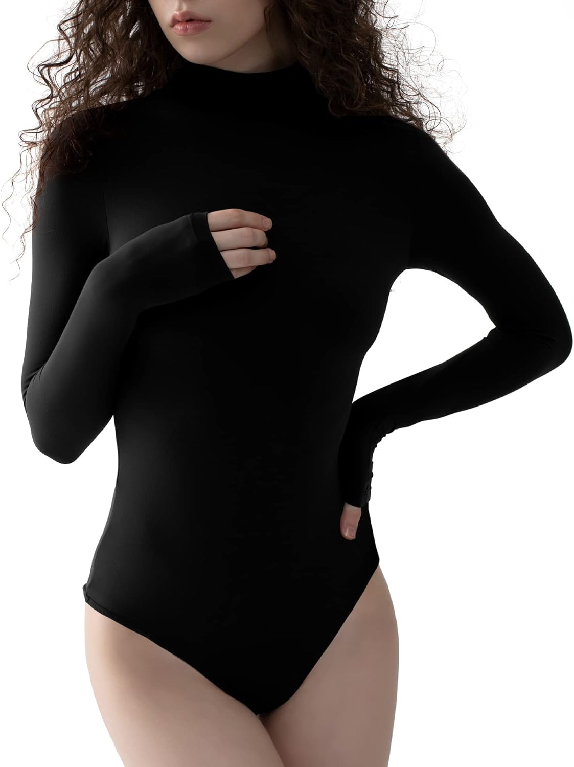PUMIEY Womens Long Sleeve Bodysuit Mock Turtle Neck Body Suits Going Out Tops Sharp Collection