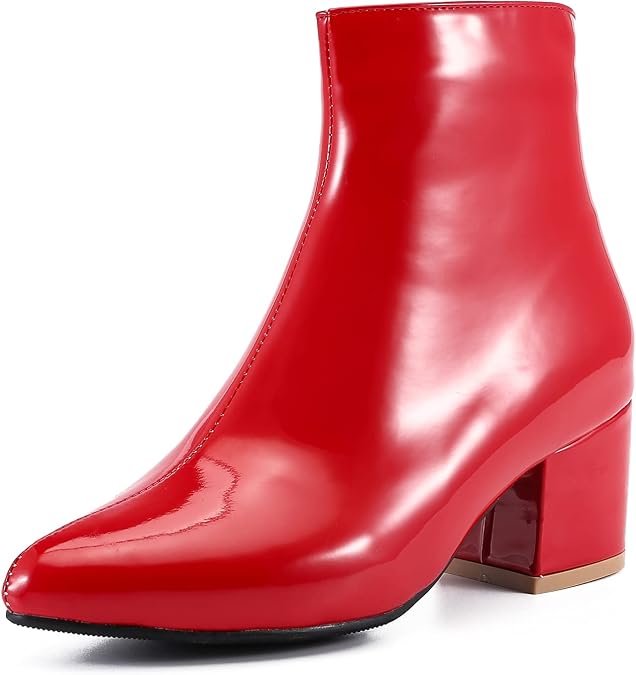 LIURUIJIA Women's Pointed Toe Ankle Boots Mid Chunky Heel Booties