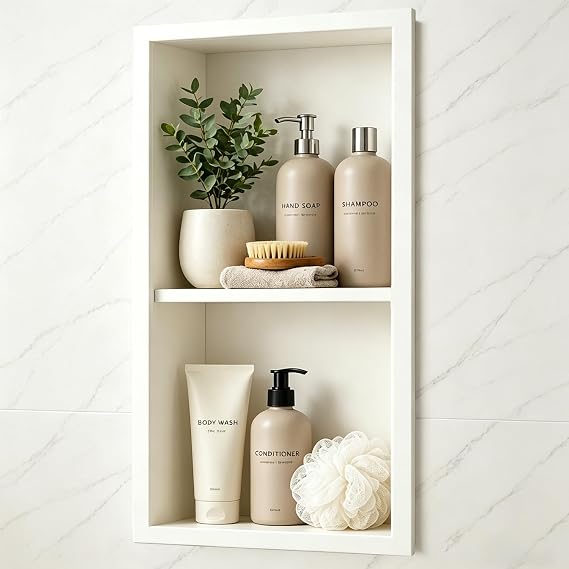 Niche for Shower Wall 24" x 12", Recessed Shower Niche, Off-White Stainless Steel with 1 Centered Shelf, 8-Year Fade & Scratch Resistant, No Tile Needed Bathroom Storage