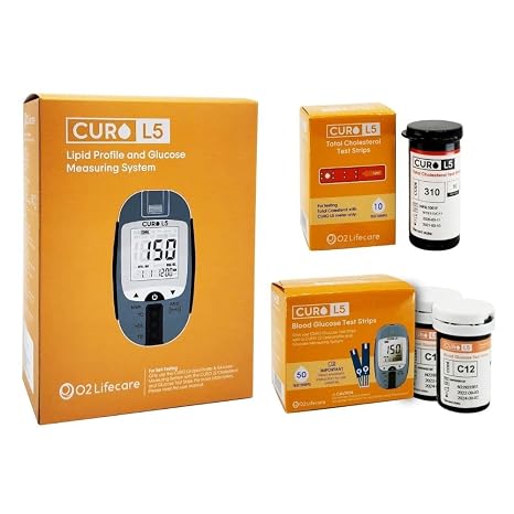 HOME Cholesterol and Glucose Self Test Kit (Device + 10 Total Cholesterol Test Strips + 50 Glucose Test Strips Included)