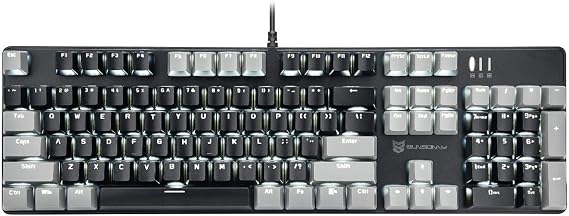 Mecool Mechanical Gaming Keyboard Wired White Backlit Keyboard Brown Switches Full Size 104 Keys US Layout-Gray and Black