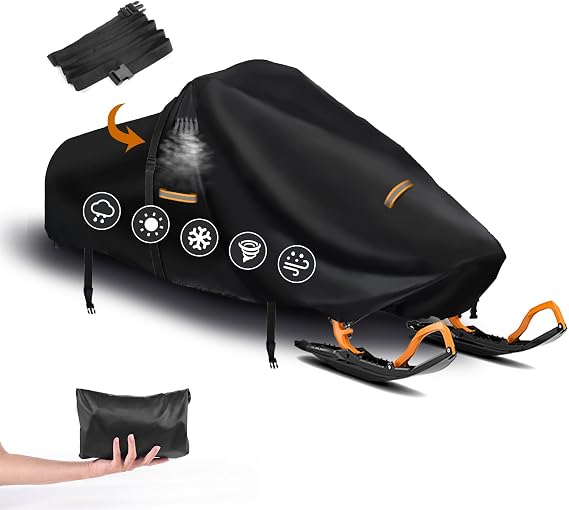 Snowmobile Cover, 420D Waterproof Sled Cover with Windproof Buckles