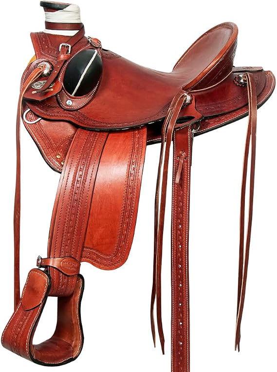 HILASON Western Horse Wade Saddle American Leather Ranch Roping Mahogany | Hand Tooled & for Horses