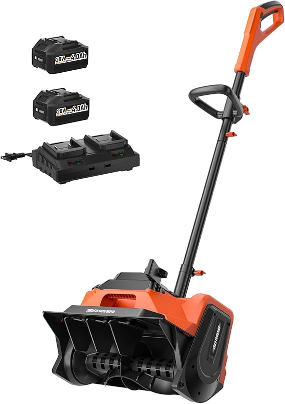 Snow Shovel Cordless, 40V | 16 Inch Electric Snow Blower with 2 X 4.0Ah Batteries & Fast Charger, Powerful Electric Snow Blower with Directional Plate & Adjustable Front Handle