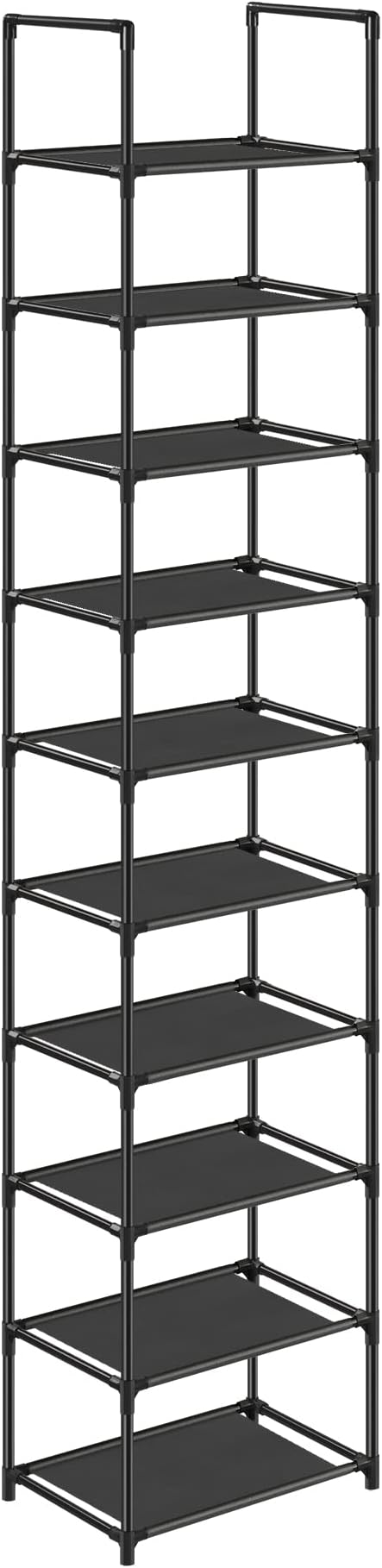SONGMICS 10-layer shoe rack, shoe stand, space-saving shoe storage, 33 x 33 x 173 cm, metal frame, non-woven fabric shelves, hallway, bedroom, black LSR110B02