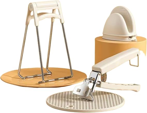 Stainless steel tray clamp, bowl clamp, anti slip clamp, tray clamp, steaming clamp, bowl clamp, clamp, kitchen tray holder, kitchen four piece set， Stainless Steel Clamps with Non-Slip Design