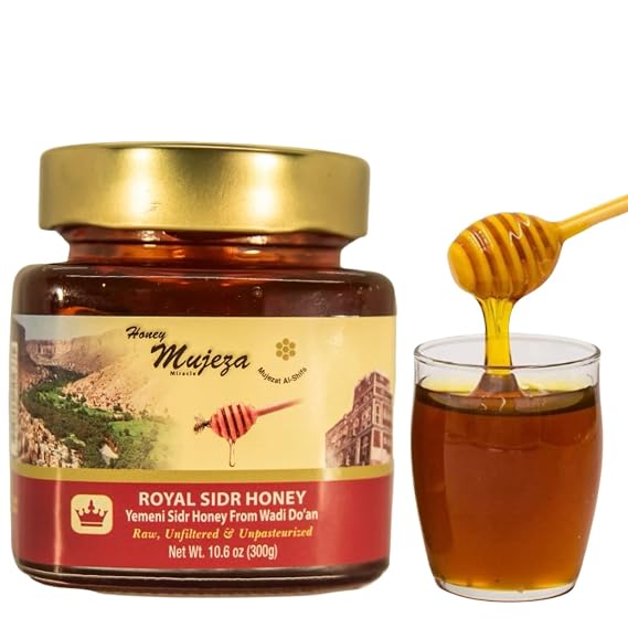 Raw Royal Honey - Authentic Yemen Sidr Honey - Supports Mental Health, Memory and Cognition, 100% Natural, Raw Liquid Honey, Gluten Free (300g/ 10.6 oz)