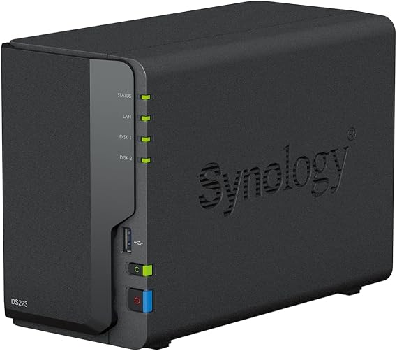Synology DS223 2 yuvalı disk istasyonu NAS (Realtek RTD1619B Quad-Core 2GB Ram 1xRJ-45 1GbE LAN bağlantı noktası), siyah