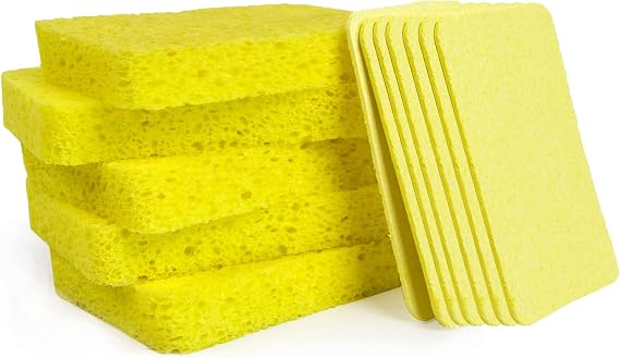 CELOX 12 Pack Cellulose Compressed Sponges, Natural Wood Pulp Thicker Dishwashing Sponge, Pop Up Soft Absorbent Sponges for Kitchen, Individually Wrapped for Easy Storage, Yellow, 4.3" x 2.8" x 0.8"