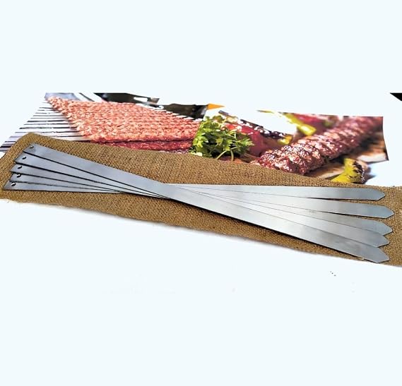 Rotanev 6 Professional Stainless Metal Minced Meat Skewers (Adana-Urfa-Antep Kebab Skewer)