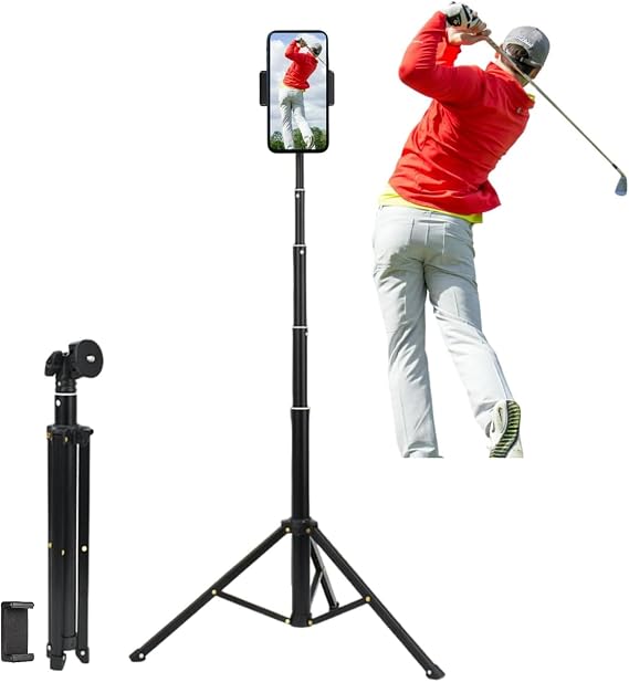 Golf Tripod for Recording Golf Swing, Golf Swing Analyzer Phone Holder, Golf Selfie Stick for Swing Training Aid, Golf Tripod Stand for Smartphone & Camera