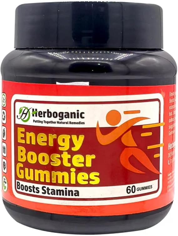HERBOGANIC Energy Booster Gummies Daily Energy & Focus Support Multivitamin & Herbal Extract Blend Vegan Friendly 60 Gummies