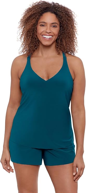 Aqua Green Women's Full Coverage Supportive Y-Back Swim Tankini Top