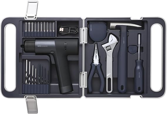 HOTO 12V Brushless Cordless Drill Tool Set, Power Drill Tool Kit | Variable Speed, Intelligent Digital Display, Exquisite & Practical for Home Use, Beginner-Friendly, with Essential Tools