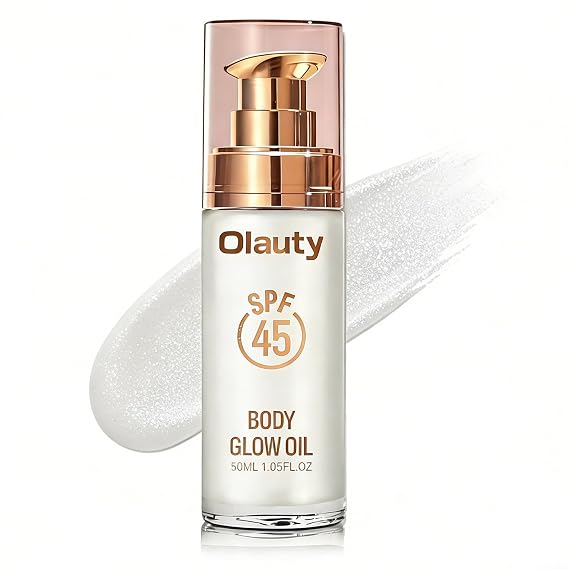 Body Shimmer Oil,Natural Glow Luminizer,SPF 45, Long Lasting Moisturizing Liquid Illuminator Highlighter Makeup Smooth Shimmer Glow for a Sun-Kissed Glow, Summer Glowing Makeup(Diamond Platinum)
