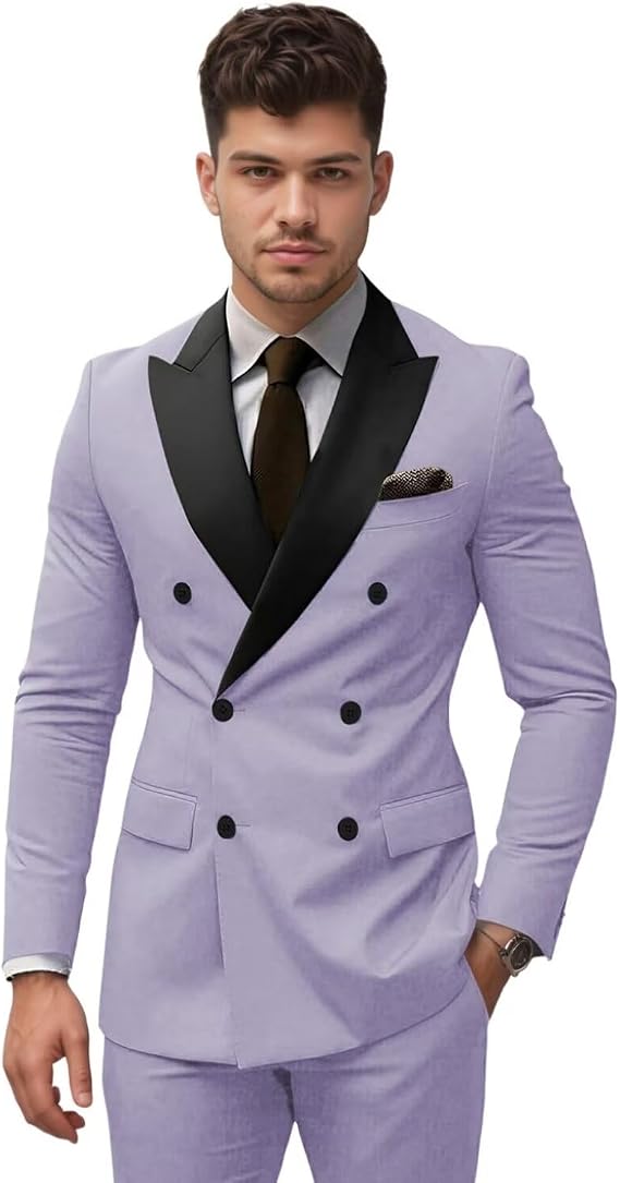 Suits for Men Slim Fit, Mens Double Breasted Suit 2 Piece Formal Tuxedo for Men Wedding Business Party Prom
