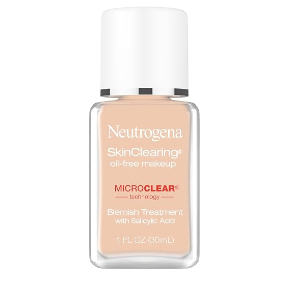 Neutrogena SkinClearing Oil-Free Acne and Blemish Fighting Liquid Foundation with.5% Salicylic Acid Acne Medicine, Shine Controlling Makeup for Acne Prone Skin, 60 Natural Beige, 1 fl. oz