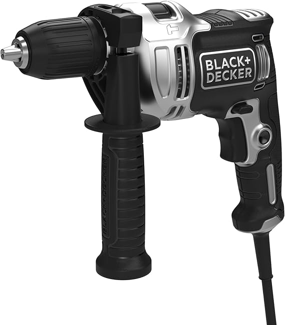 Black + Decker Silver Series BEH71A40SK-QS 710 W Wired Hammer Drill + ACC (10 drill bits + 15 dowels and +15 screws, Charger) Kitbox