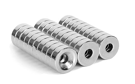 30 Pieces 8 x 5mm with 3mm Countersunk Hole Fastener Magnets - j | Permanent Disc Rare Earth Refrigerator Neodymium Magnets - 0.32 inch D x 0.2 inch H with 0.12 inch D Screw Hole
