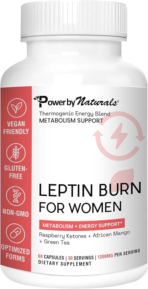 Power By Naturals LeptinBurn for Women Weight Management Support with Green Coffee Bean, Garcinia & Green Tea Extract Gluten-Free, Non-GMO, Vegan 60 Capsules (1-Month Supply)