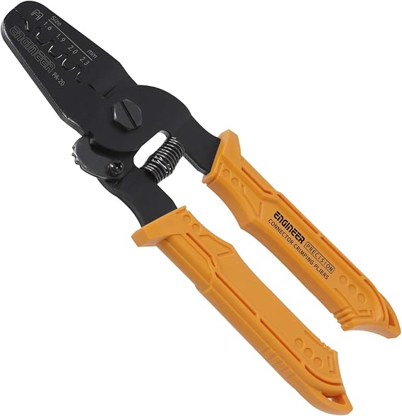 ENGINEER PA-20 Universal Connector Crimping Pliers, 175mm, AWG 28-18 | Made in Japan, Crimps 100+ Terminals, Molex, TE, JST, HRS, D-Sub, 4 Die Widths (1.6-2.3mm), Oil-Resistant TPR Handles