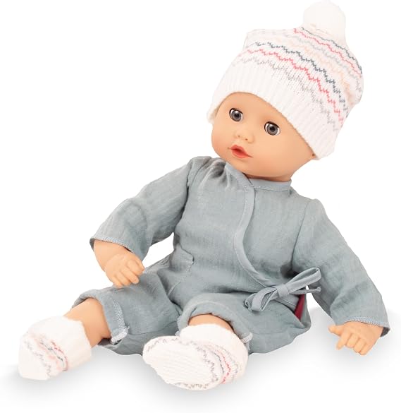 Gotz: Muffin Baby: Zig Zag - 13" Baby Doll, Blue Wrap Romper, Chevron Knit Pom Hat & Socks, Pacifier, Sleepy Eyes, Soft Body, Toy, Kids-Toddlers 18mo+