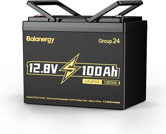 12V 100Ah LiFePO4 Battery, Lithium Battery Deep Cycle Group 24, Smart 100A BMS, 1280Wh Energy, 15000+ Cycle, 10-Year Lifespan for Solar, RV, Marine & Trolling Motor