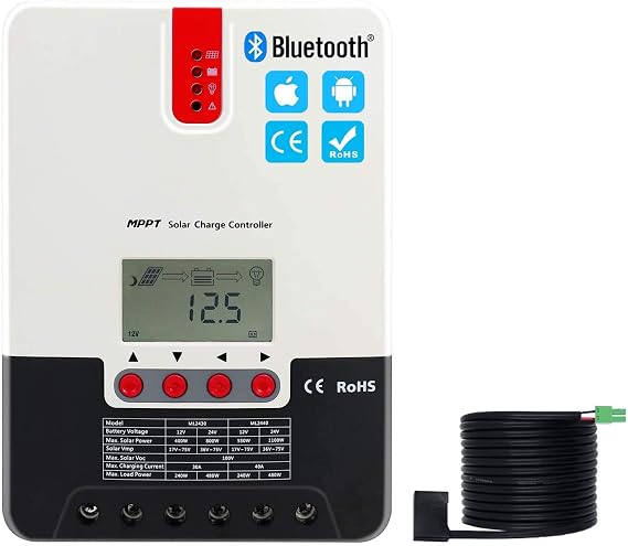 40amp Solar Charge Controller MPPT 40a 12V 24V AUTO Negative Ground Controller 40amp MPPT Charge Regulator Max 100V 1100W Input for Lithium, Sealed, Gel,Flooded Battery, w/LCD Display