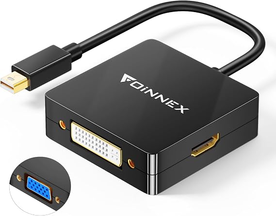 Mini DisplayPort to VGA HDMI DVI Adapter, Microsoft Surface Pro Video Display 4K Mini DP Converter, Thunderbolt 2 to DVI HDMI VGA Adaptor, for MacBook Air, to Projector, Monitor-Black