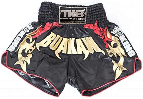 TOP KING Boxing Muay Thai Shorts Trunks Normal Style (Buakaw-Black,Medium)