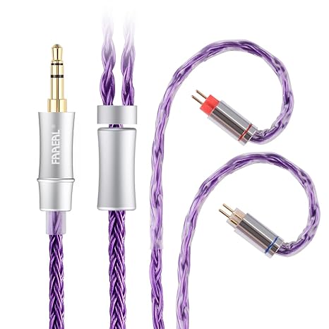 FAAEAL IEM Cable,16-Strand OFC Silver-Plated Earphone Upgraded Cords,2Pin 0.78mm 1.5m HiFi in Ear Monitor Cable for TANGZU Xuan NV 7HZ Zero:2 Legato BLON BL03 TRN Shell Jaws (Purple 0.78 3.5mm)