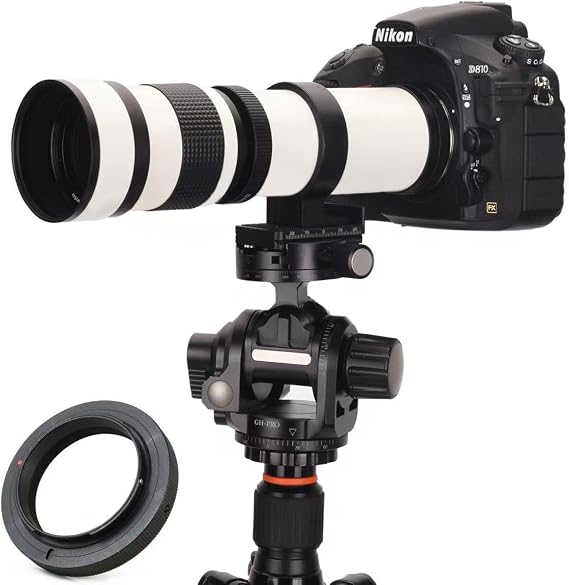 JINTU 420-800mm f/8.3 Telephoto Zoom Lens EF/EF-S Mount + T2 Adapter for Canon EOS Rebel T7i/T7/T8i/T6i/T5/T3i/T2i/XSi/SL3/SL2 4000D 2000D 90D/80D/77D/70D/60D/50D/400D 450D SLR Cameras