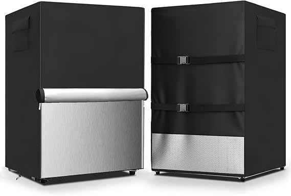 Outdoor Refrigerator Cover,600D Heavy Duty 100% Waterproof Upright Freezer Cover,Outside Stand Up Fridge Covers.Front Can Be Rolled-Up by Zippers.(Black,20" W x 20" D x 21" H)