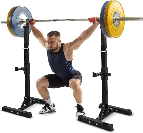 Pair of Squat Rack, Bench Press Rack Adjustable 40"-66" Solid Steel Barbell Rack 550lb Load, Portable Dumbbell Racks Stands for Home Garage Gym, Weight Lifting Push Up Multi-Function