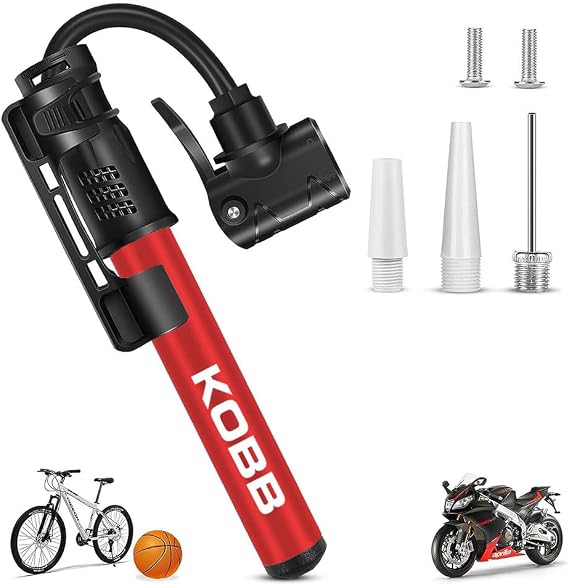 KOBB KB2203 87 PSI Bisiklet Lastik Şişirme Taşınabilir Mini El Pompası ve Bisiklet Montaj Aparatı, Kırmızı/Siyah