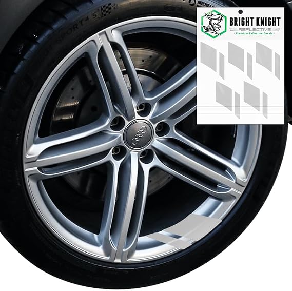 Bright Knight Decals Wheel Strips - 5 Sets White Reflective Stickers for Car Rims with 3M Retro-Reflective Rim Tape Vinyl