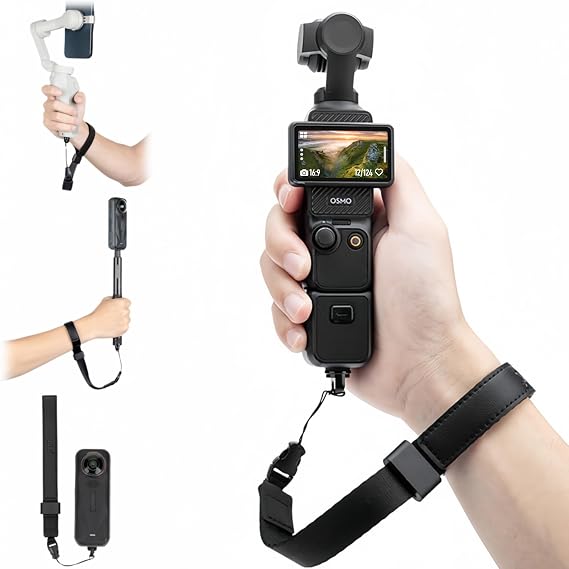 JJC Wrist Strap w. 1/4-20 Screw for Osmo Pocket 4 3 Xtra Muse,Skin Friendly | Premium Adjustable Wrist Lanyard with Aluminum Slider,for Insta360 X5 X4 X3 Selfie Stick,Osmo 360 Mobile 8 7P 7 6 SE RS 3