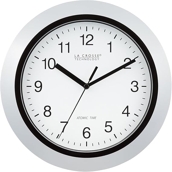 La Crosse Technology WT-3102S Atomic Analog Wall Clock, 10", Silver