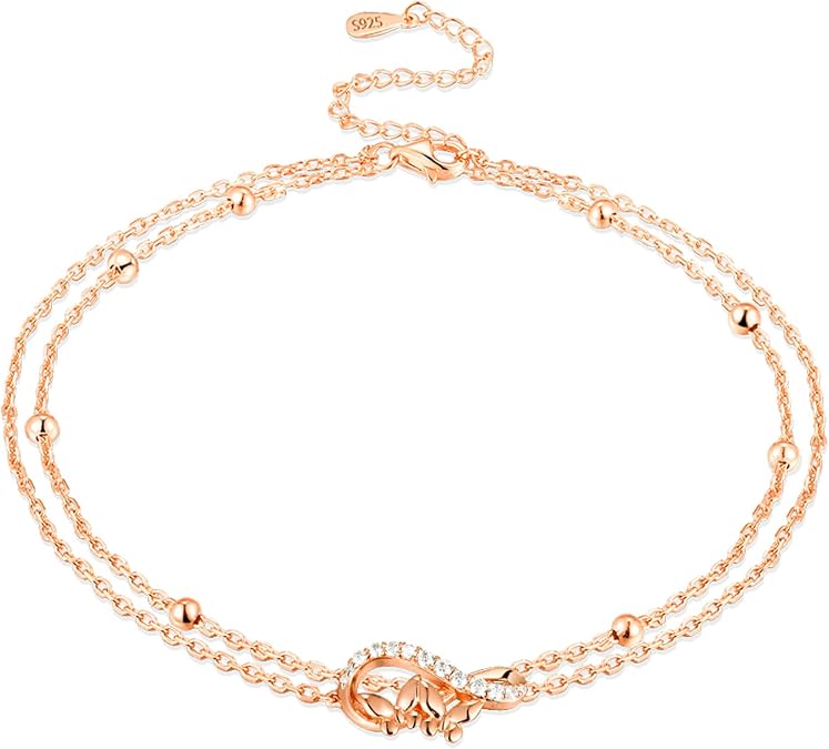 Moissanite Anklets Women's Sterling Silver Layered Ankle Bracelets Crescent Moon Star/Butterfly/Heart Charm Foot Bracelet Summer Beach Jewelry Length 9-11 Inches