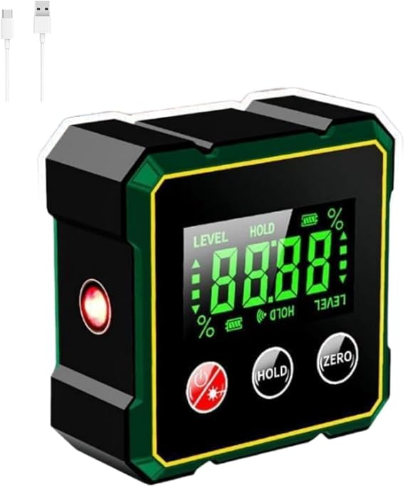 Digital Angle Finder with Electronic Laser, 4-Side Magnetic Angle Gauge, Cube Inclinometer, Table Saw Miter Protractor, Woodworking Measuring Tool (2.5MW,class two)