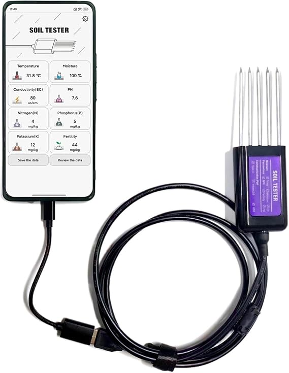 Soil Sensor 8-in-1, NPK EC Moisture Temp pH Fertility
