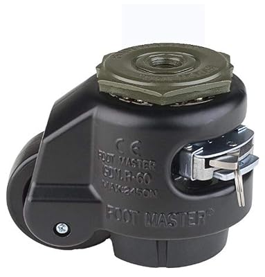 FOOTMASTER GDR-80S-BLK Nylon Wheel and NBR Pad Ratcheting Leveling Caster, 1100 lbs, Stem Mounted with 0.472 Mounting Hole Diameter, Black