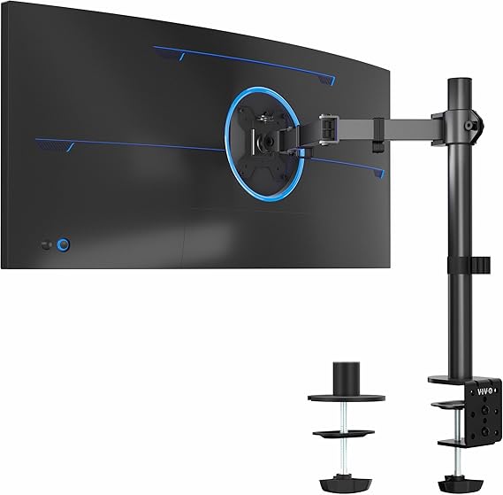 VIVO Single Monitor Arm Desk Mount, Holds Screens up to 32 inch Regular and 38 inch Ultrawide, Fully Adjustable Stand with C-Clamp and Grommet Base, VESA 75x75mm or 100x100mm, Black, STAND-V001