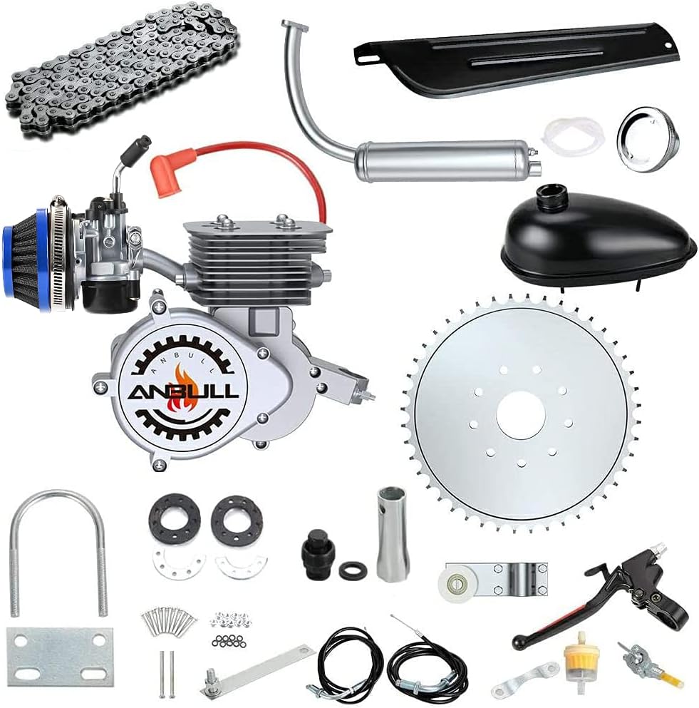 Anbull 100CC Bicycle Engine Kit, Bike Motorized 2 Stroke Petrol Gas Motor Engine Kit with 3L Oil Tank & Upgraded Carburetor for 26 28 Bike