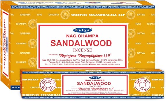 Satya Sandalwood Incense Sticks 12 Box Value Pack Hand-Rolled in India Calming & Earthy Aroma