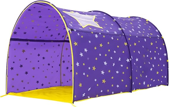 Alvantor Starlight Bed Canopy - Dream Kids Playhouse - Privacy Space for Twin Sleeping - Indoor Grow in The Dark Stars - Boys Girls Toddlers - Pop Up Portable Frame - Purple - Patent