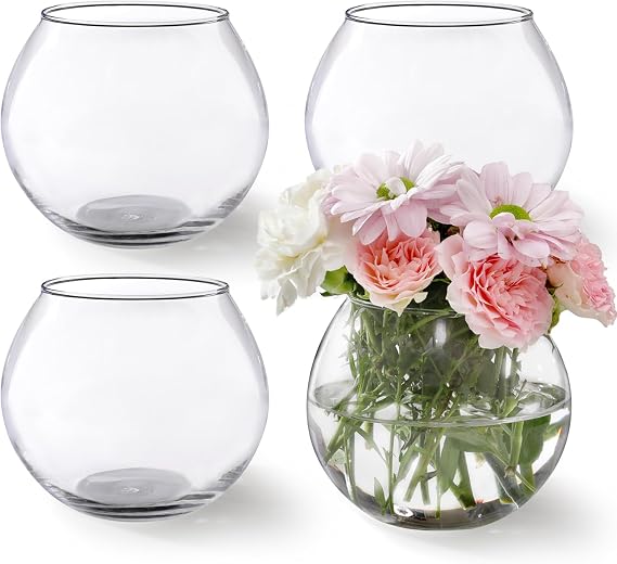 4 Pack Small Round Glass Bowl Vases,4.7 W x 3.8 H,Clear Glass Bubble Bowl Flower Vase Fish Bowl for Table Centerpieces,Wedding Table Display Home Decor (4.7 W x 3.8 H 4Pack)